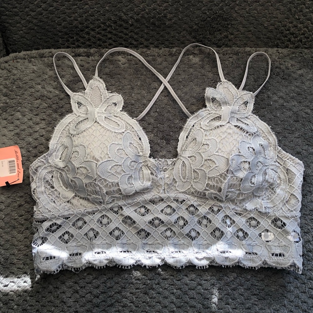 Gray Lacy Bralette Large NWT